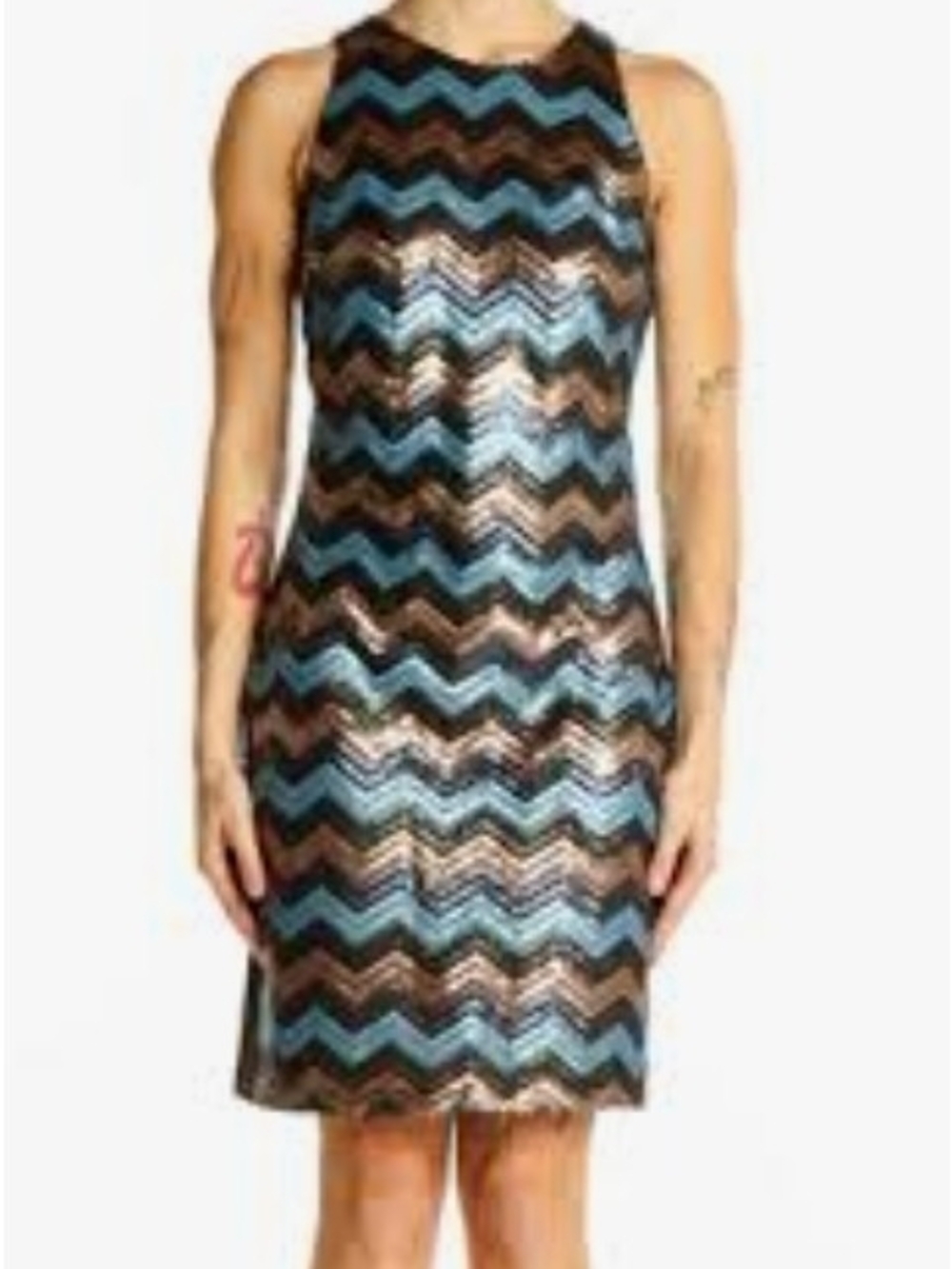 Tulle Sequin Chevron Shift Dress in Teal and Black